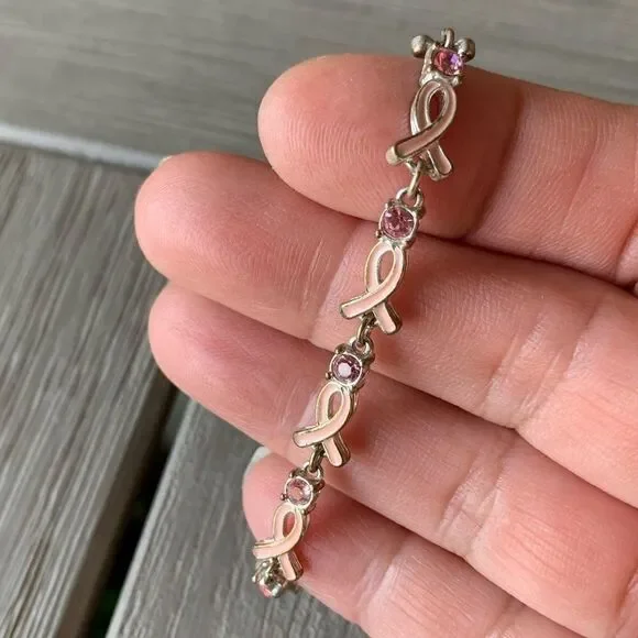 BREAST Cancer Ribbon Bracelet With Pink Stones - Picture 7 of 8